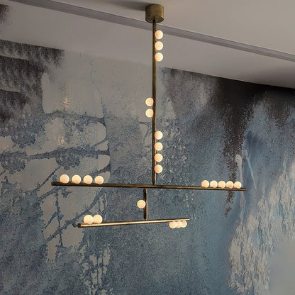 Adjustable Brass and Glass Orb Drop Chandelier