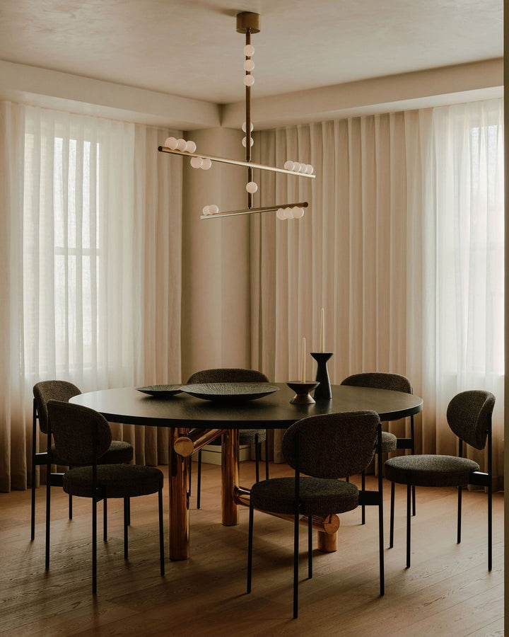 Adjustable Brass and Glass Orb Drop Chandelier