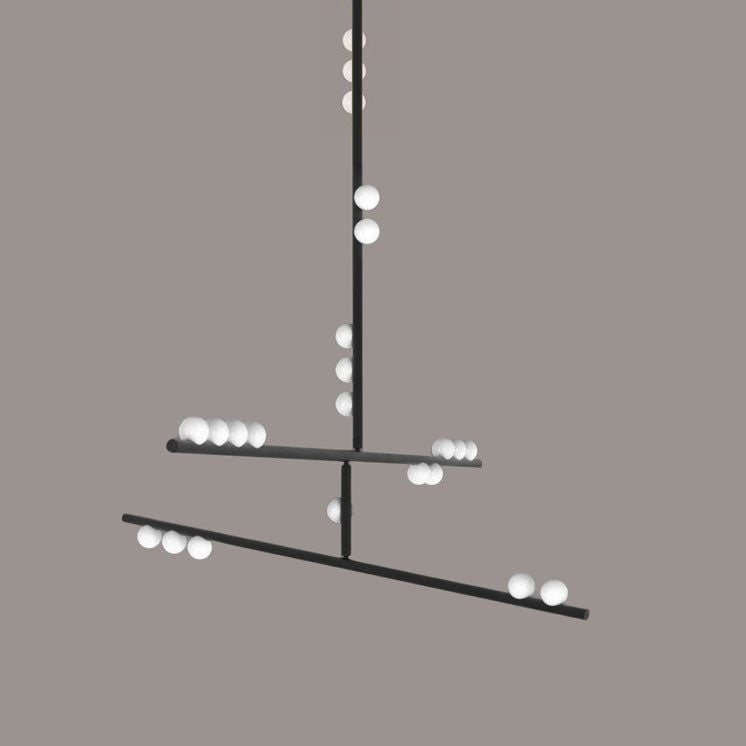 Adjustable Brass and Glass Orb Drop Chandelier