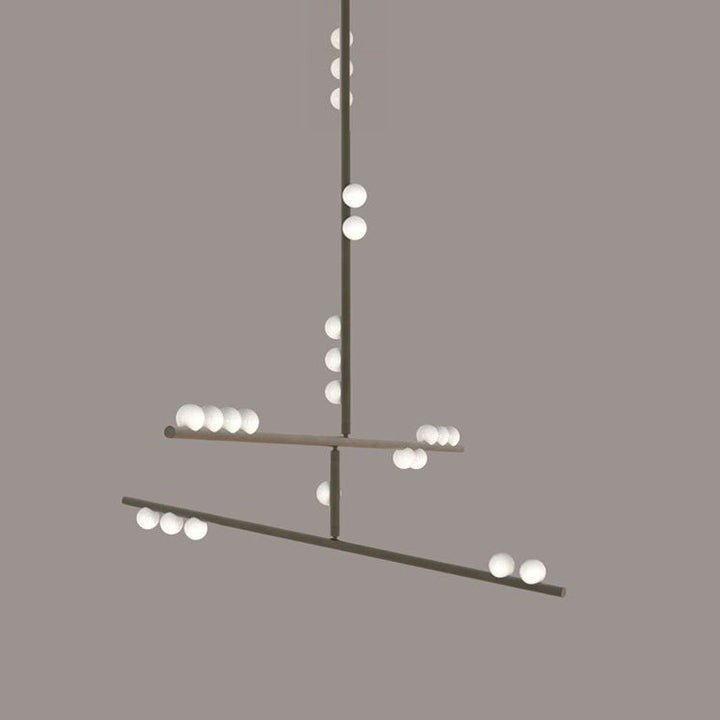 Adjustable Brass and Glass Orb Drop Chandelier