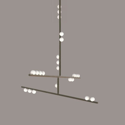 Adjustable Brass and Glass Orb Drop Chandelier