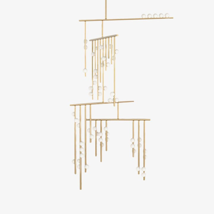 Adjustable Brass and Glass Orb Drop Chandelier