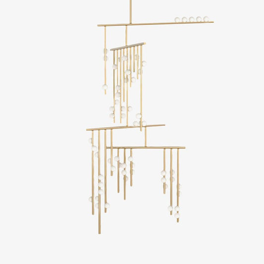 Adjustable Brass and Glass Orb Drop Chandelier