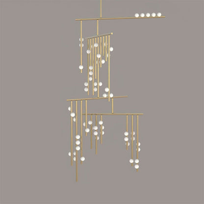 Adjustable Brass and Glass Orb Drop Chandelier