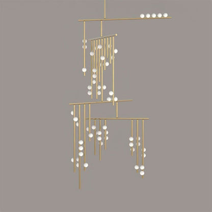 Adjustable Brass and Glass Orb Drop Chandelier
