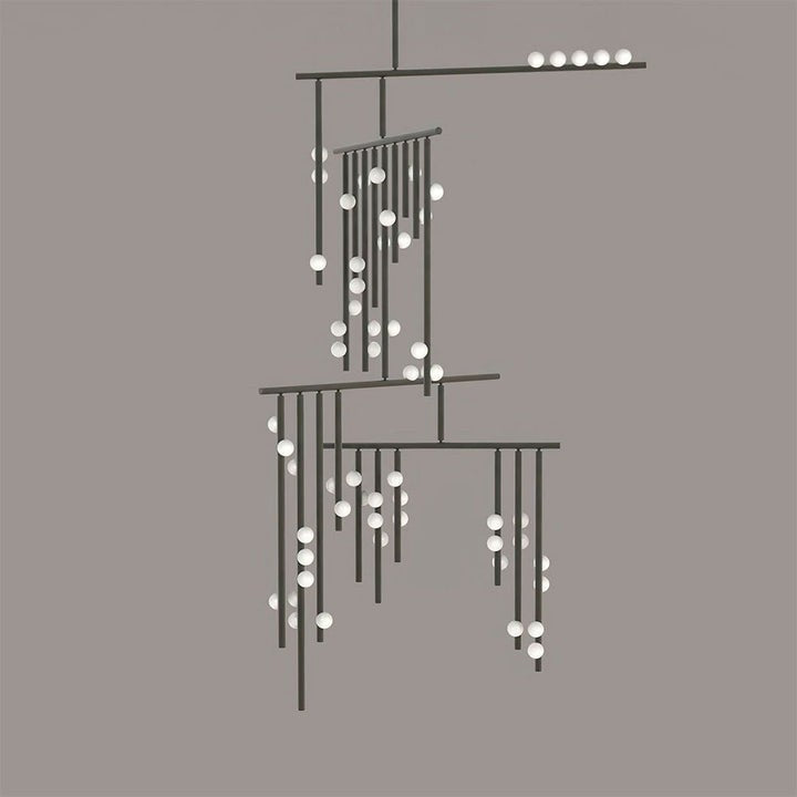Adjustable Brass and Glass Orb Drop Chandelier