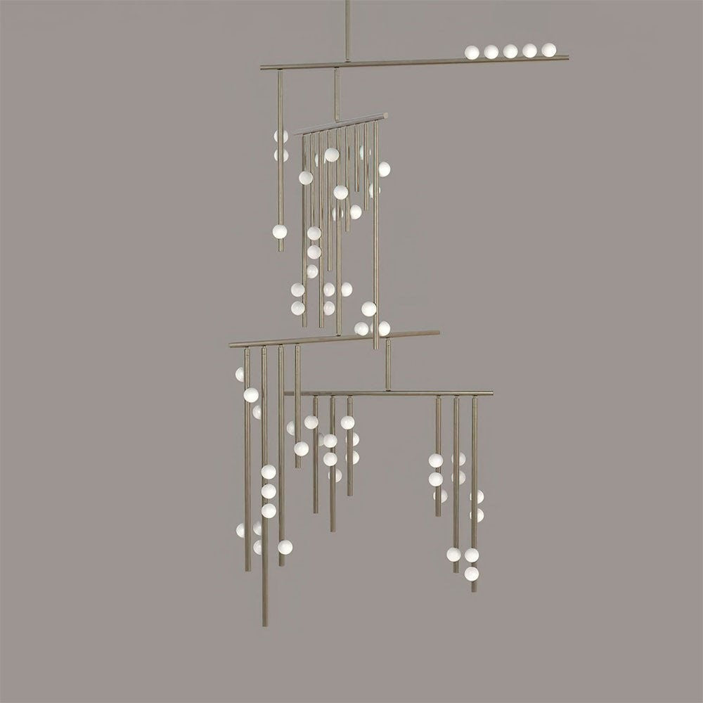 Adjustable Brass and Glass Orb Drop Chandelier