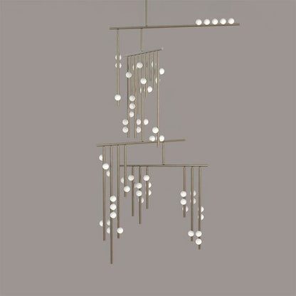 Adjustable Brass and Glass Orb Drop Chandelier