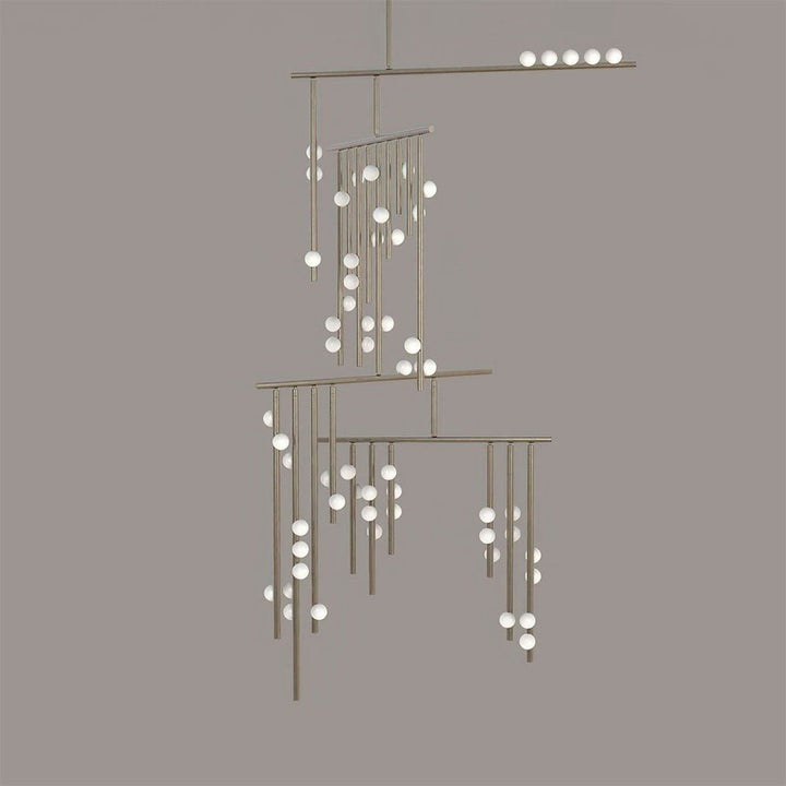 Adjustable Brass and Glass Orb Drop Chandelier