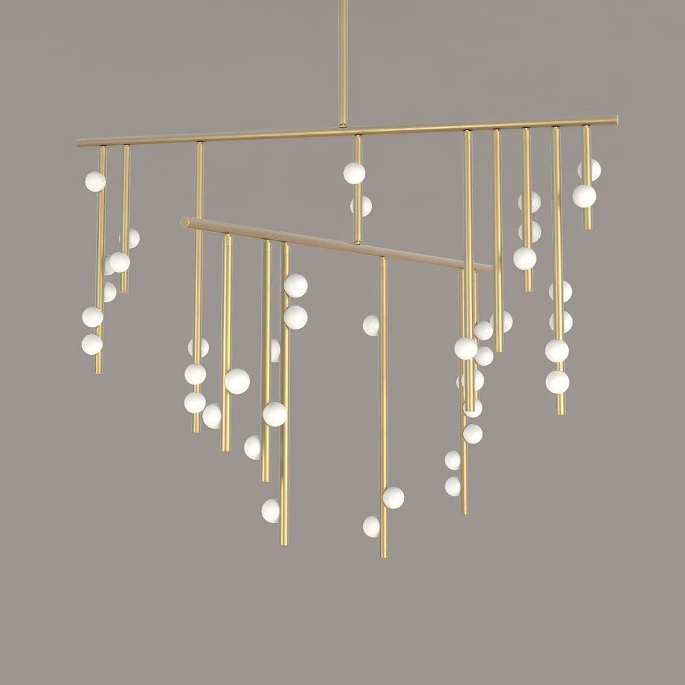 Adjustable Brass and Glass Orb Drop Chandelier