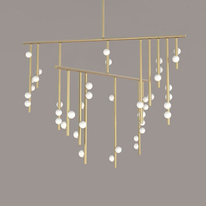 Adjustable Brass and Glass Orb Drop Chandelier