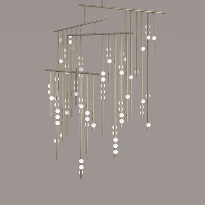 Adjustable Brass and Glass Orb Drop Chandelier