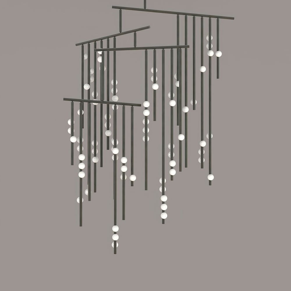 Adjustable Brass and Glass Orb Drop Chandelier