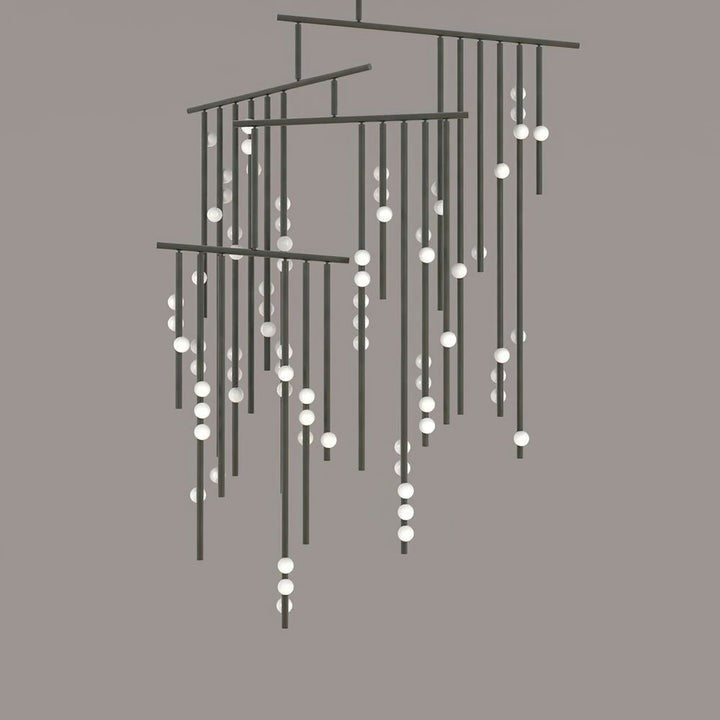 Adjustable Brass and Glass Orb Drop Chandelier