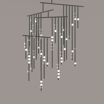 Adjustable Brass and Glass Orb Drop Chandelier