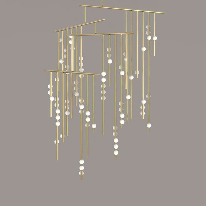 Adjustable Brass and Glass Orb Drop Chandelier