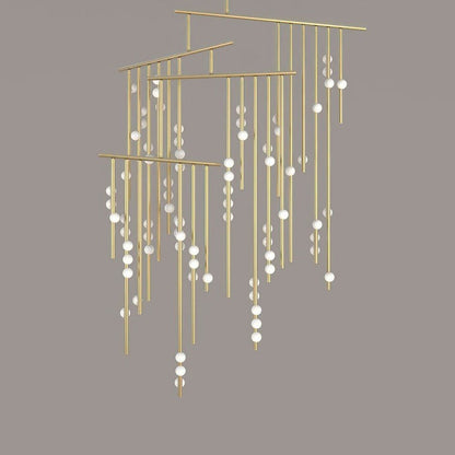 Adjustable Brass and Glass Orb Drop Chandelier