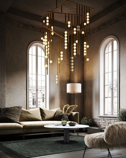 Adjustable Brass and Glass Orb Drop Chandelier