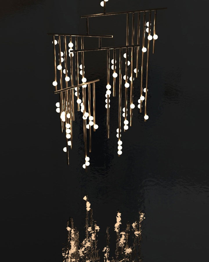 Adjustable Brass and Glass Orb Drop Chandelier