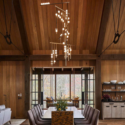 Adjustable Brass and Glass Orb Drop Chandelier