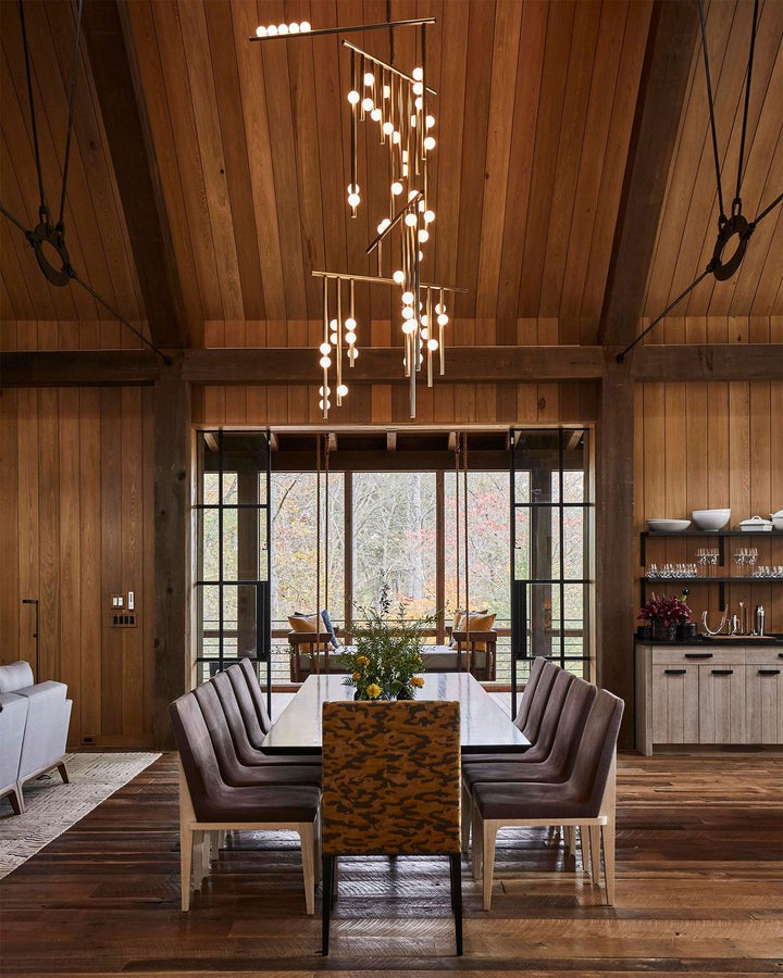 Adjustable Brass and Glass Orb Drop Chandelier