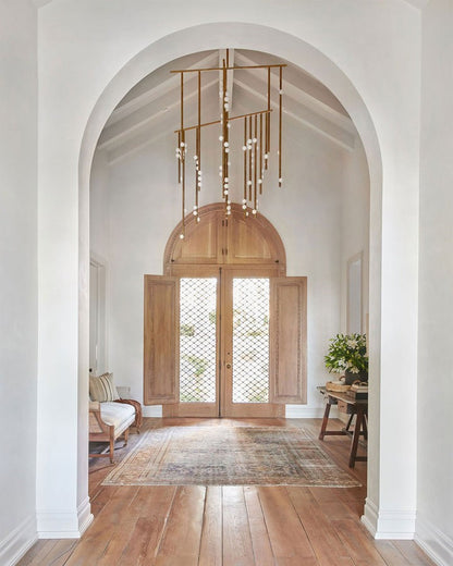 Adjustable Brass and Glass Orb Drop Chandelier