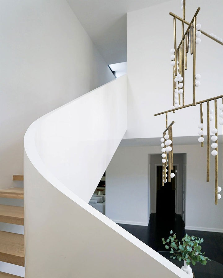 Adjustable Brass and Glass Orb Drop Chandelier