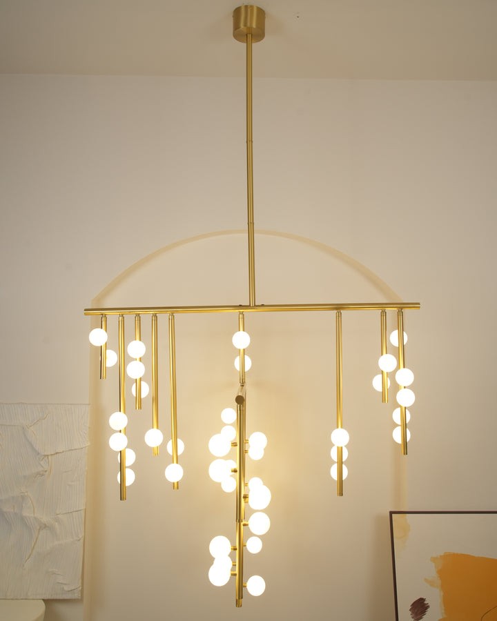 Adjustable Brass and Glass Orb Drop Chandelier