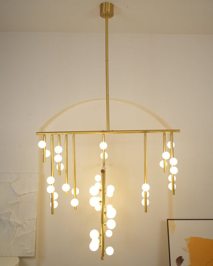 Adjustable Brass and Glass Orb Drop Chandelier