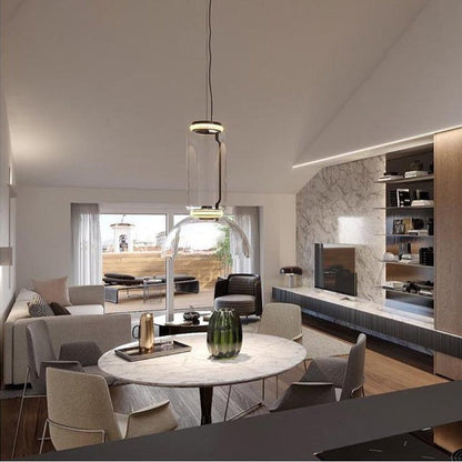 Adjustable Clear Glass Cylinder LED Pendant Light