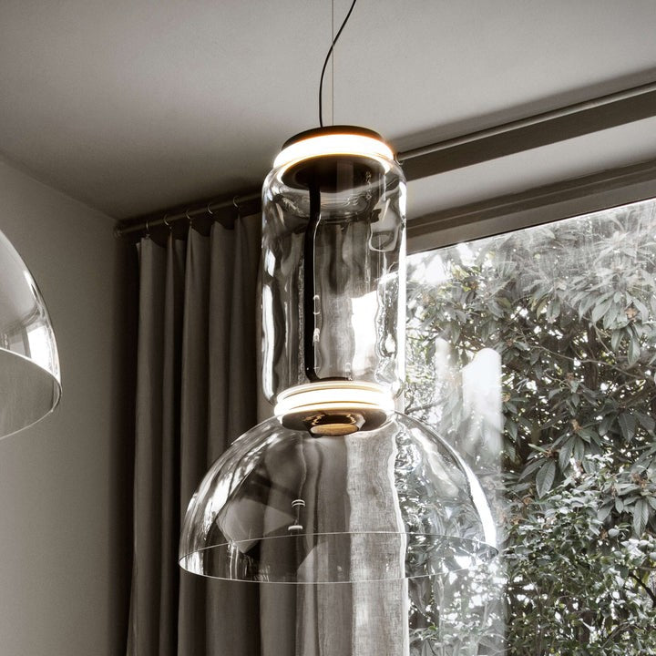 Adjustable Clear Glass Cylinder LED Pendant Light