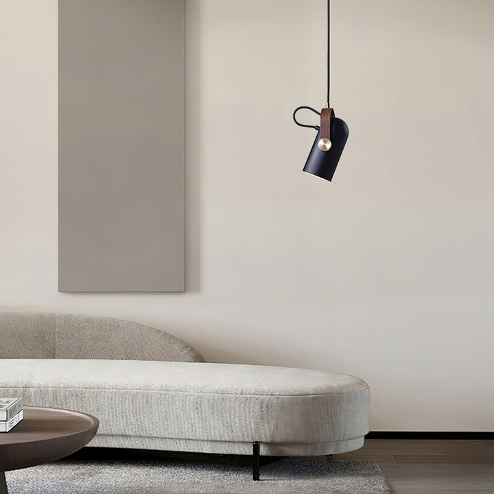 Adjustable LED Spotlight Pendant in Black & Walnut