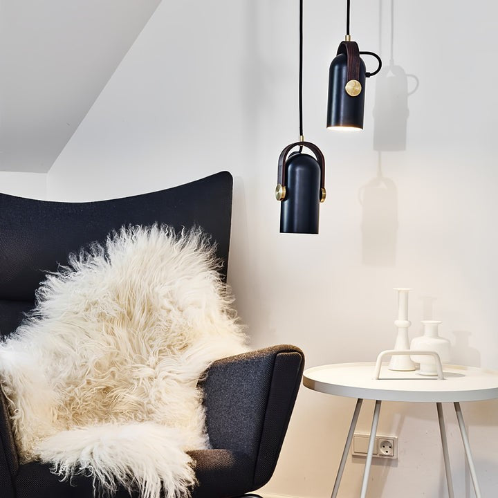 Adjustable LED Spotlight Pendant in Black & Walnut