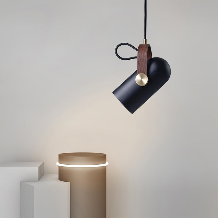 Adjustable LED Spotlight Pendant in Black & Walnut