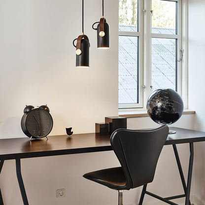 Adjustable LED Spotlight Pendant in Black & Walnut