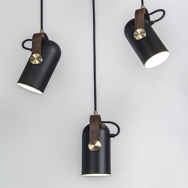 Adjustable LED Spotlight Pendant in Black & Walnut