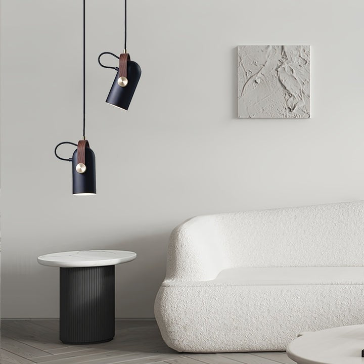 Adjustable LED Spotlight Pendant in Black & Walnut
