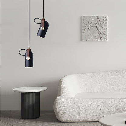 Adjustable LED Spotlight Pendant in Black & Walnut