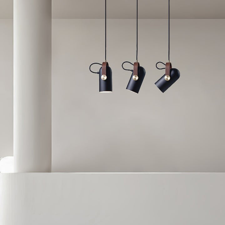 Adjustable LED Spotlight Pendant in Black & Walnut