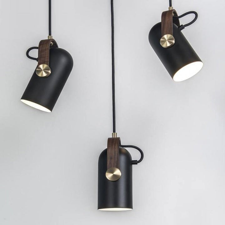 Adjustable LED Spotlight Pendant in Black & Walnut
