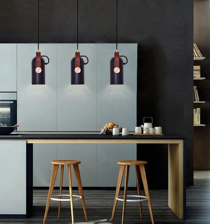 Adjustable LED Spotlight Pendant in Black & Walnut