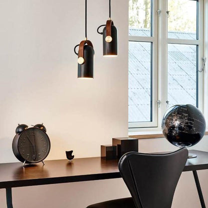 Adjustable LED Spotlight Pendant in Black & Walnut