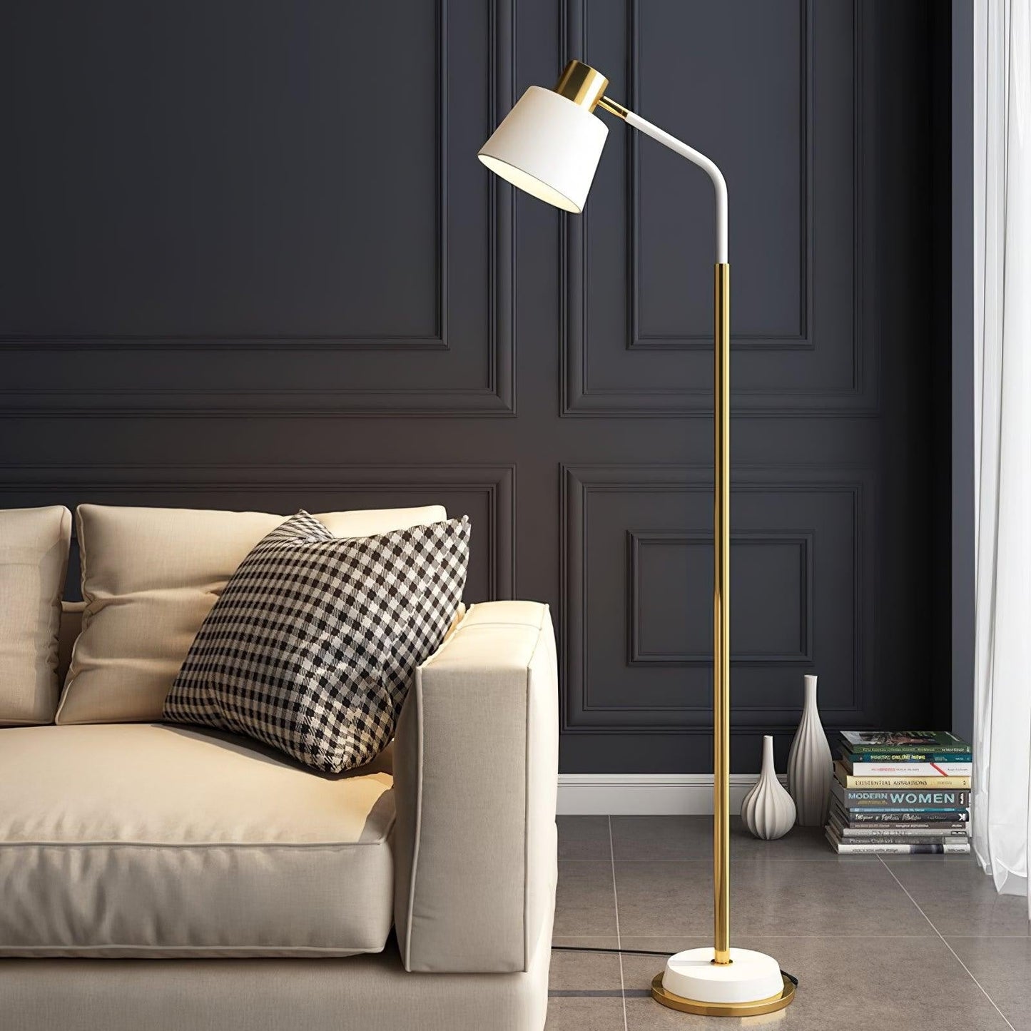 Adjustable Mid-Century LED Floor Lamp with Gold Base