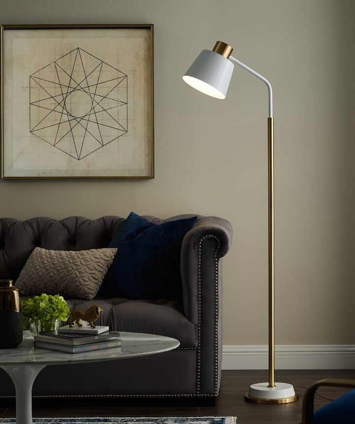 Adjustable Mid-Century LED Floor Lamp with Gold Base