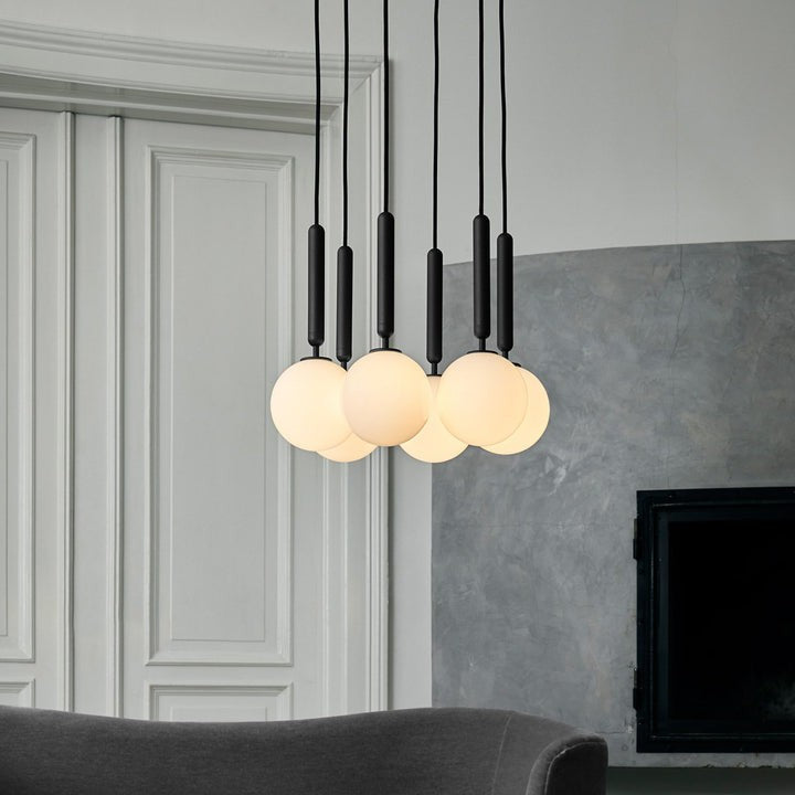 Adjustable Opal & Clear Glass Sphere Pendant Light