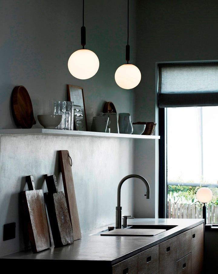 Adjustable Opal & Clear Glass Sphere Pendant Light