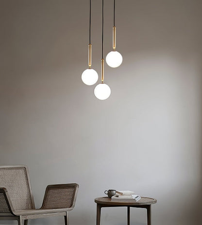 Adjustable Opal & Clear Glass Sphere Pendant Light