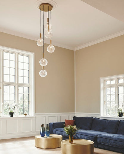 Adjustable Opal & Clear Glass Sphere Pendant Light