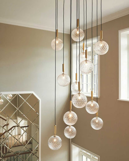 Adjustable Opal & Clear Glass Sphere Pendant Light