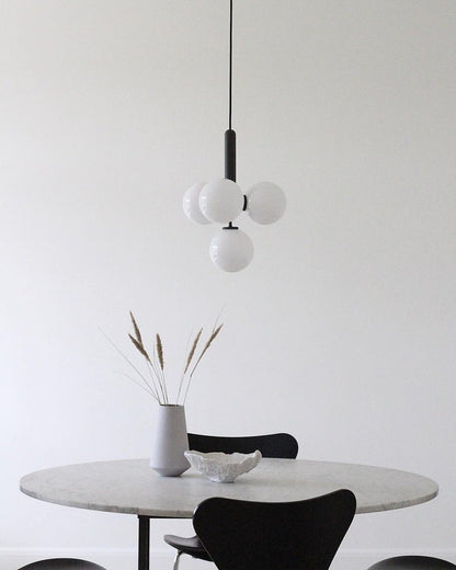 Adjustable Opal & Clear Glass Sphere Pendant Light